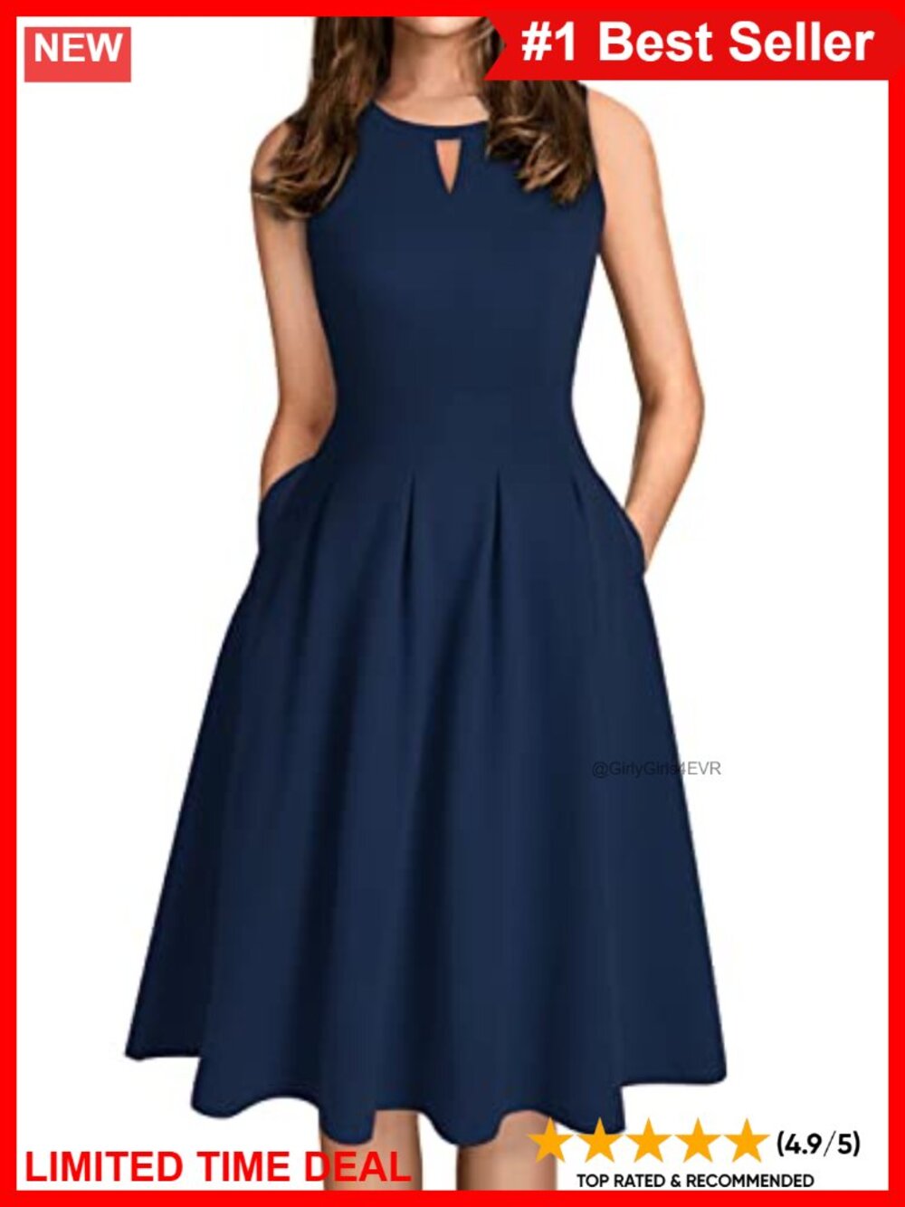 Retro Sleeveless Swing Casual Work Summer Party Dress with Pockets